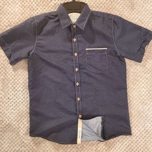 NWTCraft + Flow Button Down Shirt Navey Blue W/ Squared Design Boys Size M 10/12
